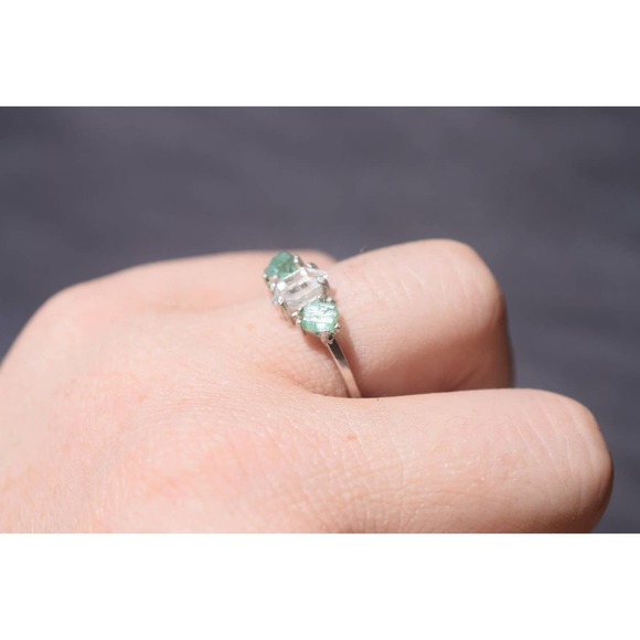 COPY - Green Tourmaline and Herkimer Diamond Engagement Ring size 3 4 5 … - Picture 4 of 8